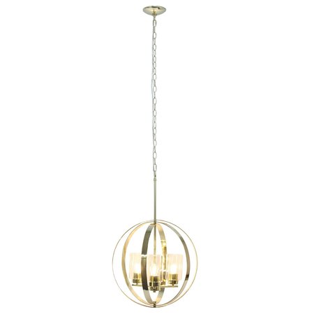 Lalia Home 3-Light 18" Adjustable Industrial Globe Hanging Metal and Clear Glass Ceiling Pendant, Gold LHP-3010-GL